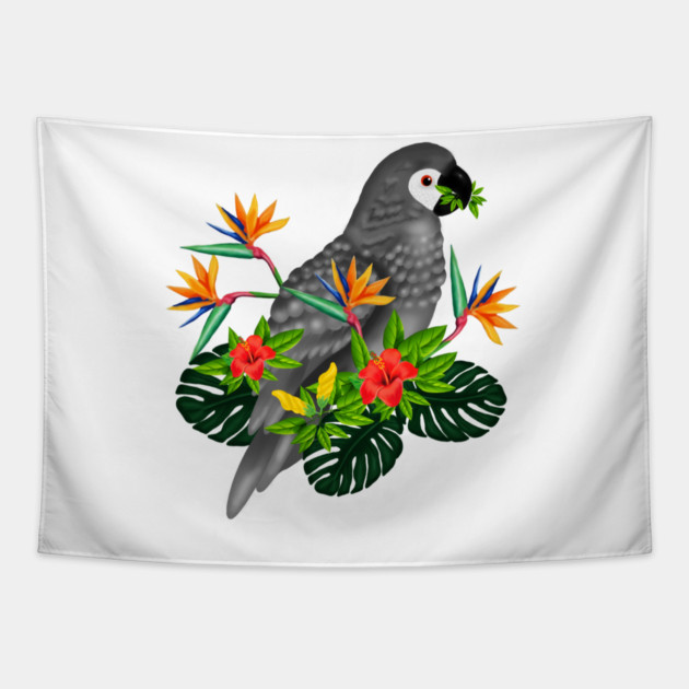 African Parrot, Tropical bird Floral Tapestry by logiamerch