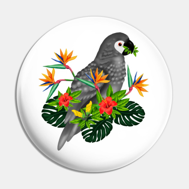 African Parrot, Tropical bird Floral Pin by logiamerch