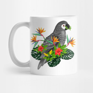 African Parrot, Tropical bird Floral Mug