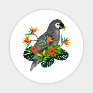 African Parrot, Tropical bird Floral Magnet