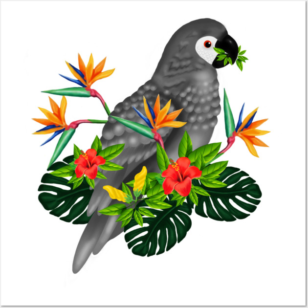 African Parrot, Tropical bird Floral Wall Art by logiamerch
