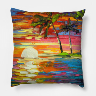 Dawn and palm trees Pillow