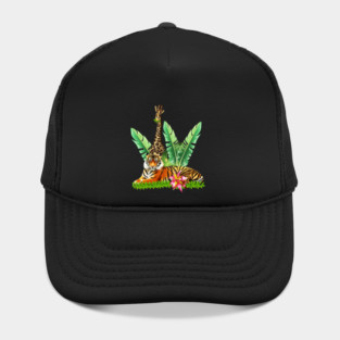 Tiger design with Giraffe Tropical Floral Style Hat