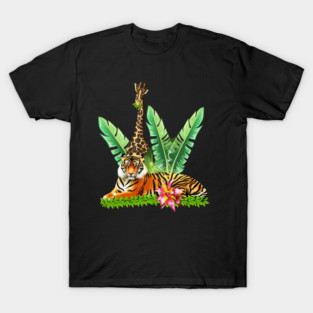 Tiger design with Giraffe Tropical Floral Style T-Shirt