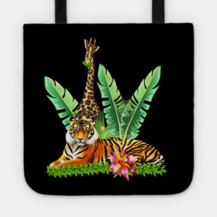 Tiger design with Giraffe Tropical Floral Style Tote