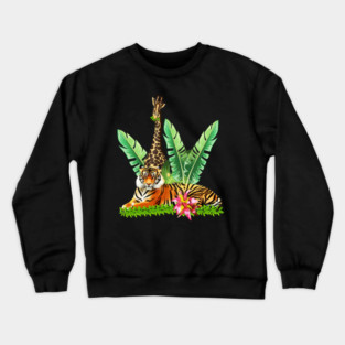 Tiger design with Giraffe Tropical Floral Style Crewneck Sweatshirt