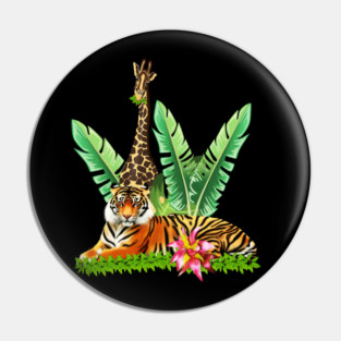 Tiger design with Giraffe Tropical Floral Style Pin