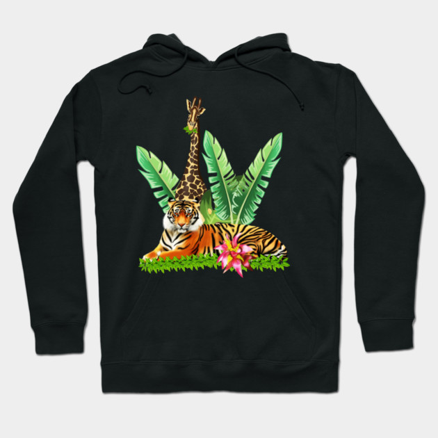 Tiger design with Giraffe Tropical Floral Style Hoodie by logiamerch