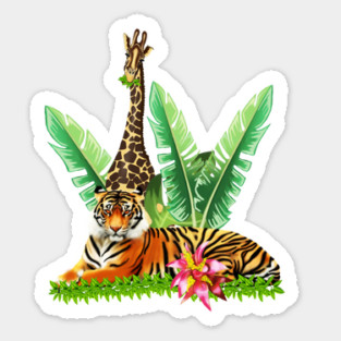 Tiger design with Giraffe Tropical Floral Style Sticker