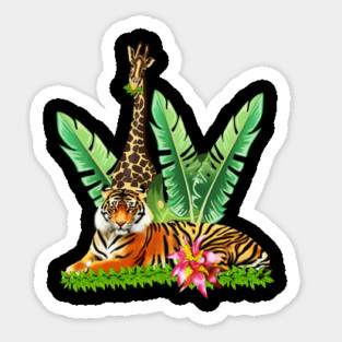 Tiger design with Giraffe Tropical Floral Style Magnet