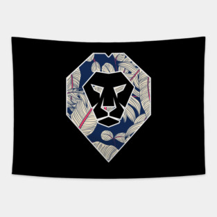Tropical Pattern, Lion Head Shape, Floral Tapestry