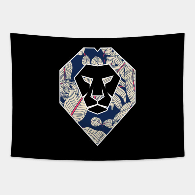 Tropical Pattern, Lion Head Shape, Floral Tapestry by logiamerch
