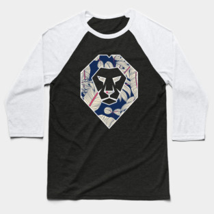 Tropical Pattern, Lion Head Shape, Floral Baseball T-Shirt