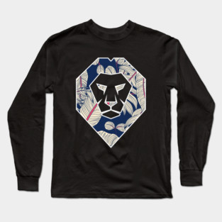 Tropical Pattern, Lion Head Shape, Floral Long Sleeve T-Shirt