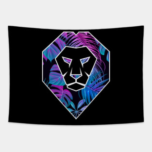 Tropical Pattern, Lion Head Shape, Floral Tapestry