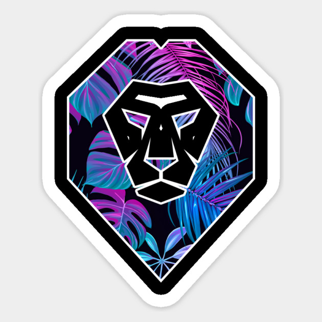 Tropical Pattern, Lion Head Shape, Floral Sticker by logiamerch