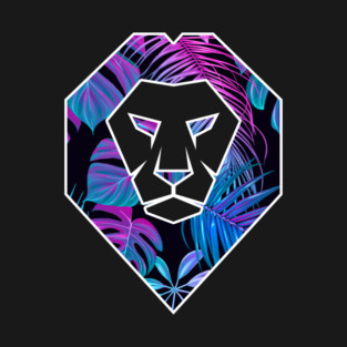 Tropical Pattern, Lion Head Shape, Floral T-Shirt