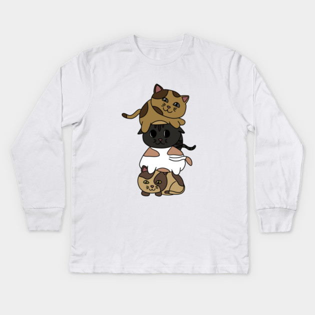 Cute Kitten Cats Stacked Kids Long Sleeve T-Shirt by logiamerch