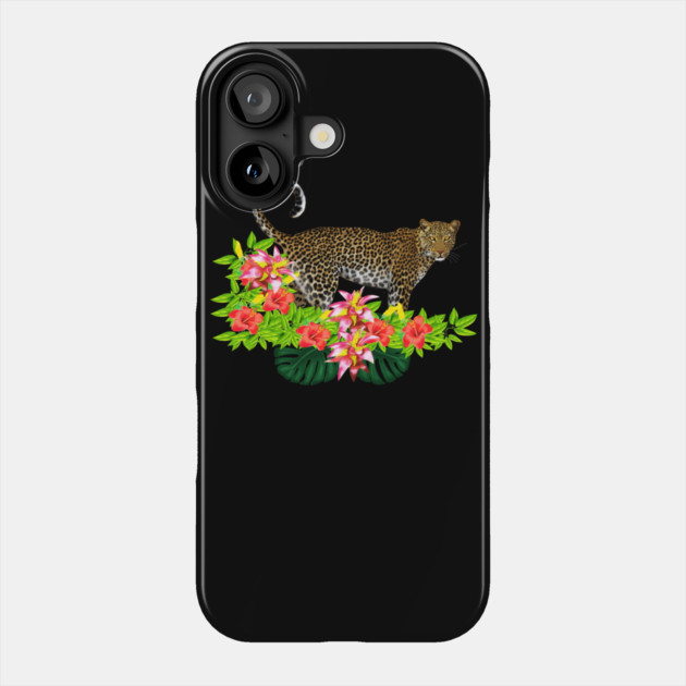 Tropical Jaguar Cat Floral theme Phone Case by logiamerch