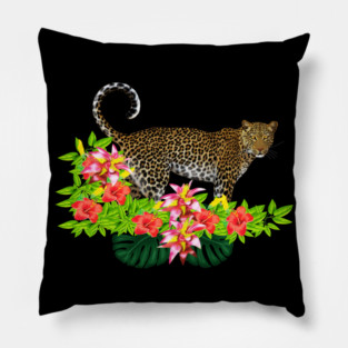 Tropical Jaguar Cat Floral theme Pillow