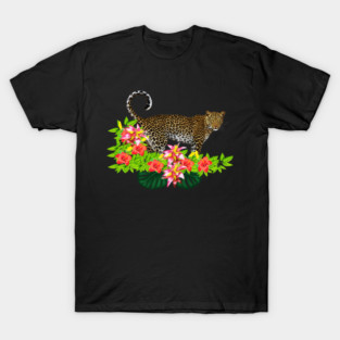 Tropical Jaguar Cat Floral theme T-Shirt