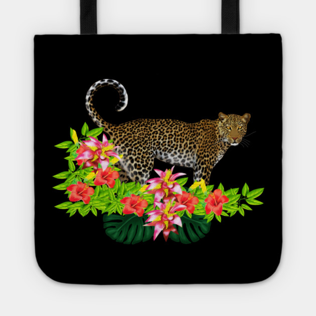 Tropical Jaguar Cat Floral theme Tote by logiamerch
