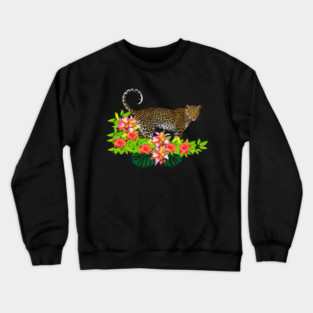 Tropical Jaguar Cat Floral theme Crewneck Sweatshirt