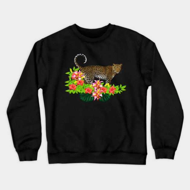 Tropical Jaguar Cat Floral theme Crewneck Sweatshirt by logiamerch