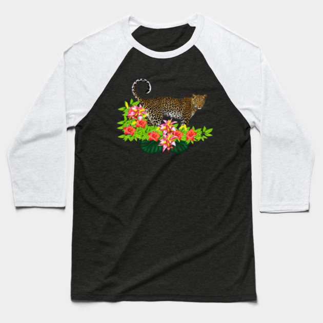 Tropical Jaguar Cat Floral theme Baseball T-Shirt by logiamerch