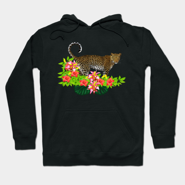 Tropical Jaguar Cat Floral theme Hoodie by logiamerch