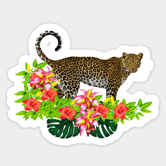 Tropical Jaguar Cat Floral theme Sticker by logiamerch