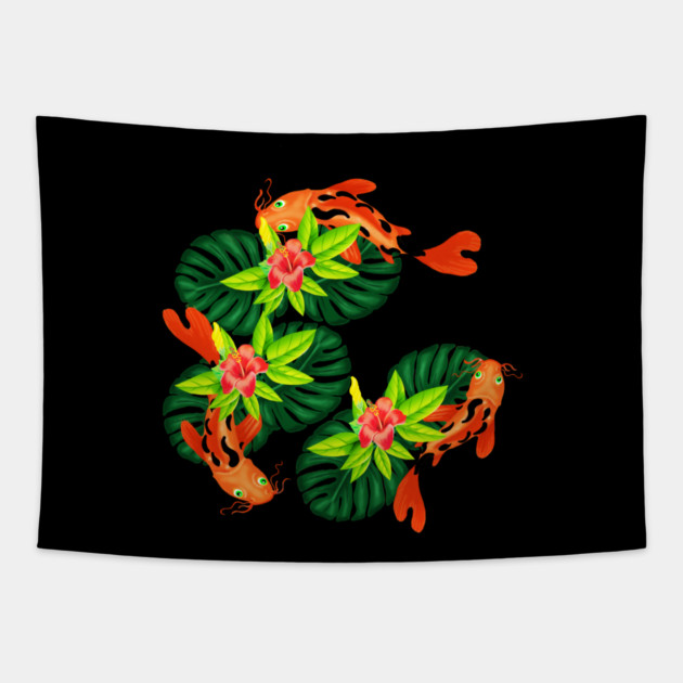 Koi fish Japanese Tropical Fish Tapestry by logiamerch