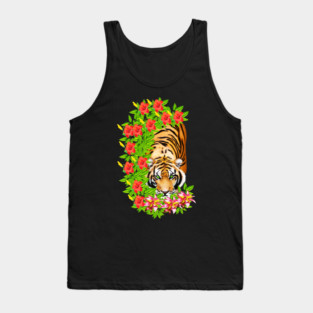 Tiger Tropical Cat Floral Palm Leaves Tank Top