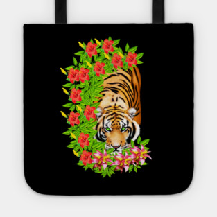 Tiger Tropical Cat Floral Palm Leaves Tote