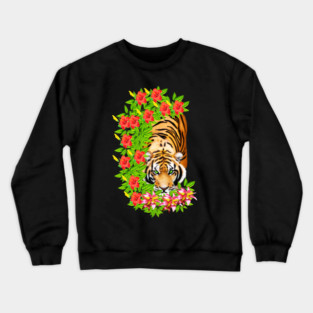 Tiger Tropical Cat Floral Palm Leaves Crewneck Sweatshirt