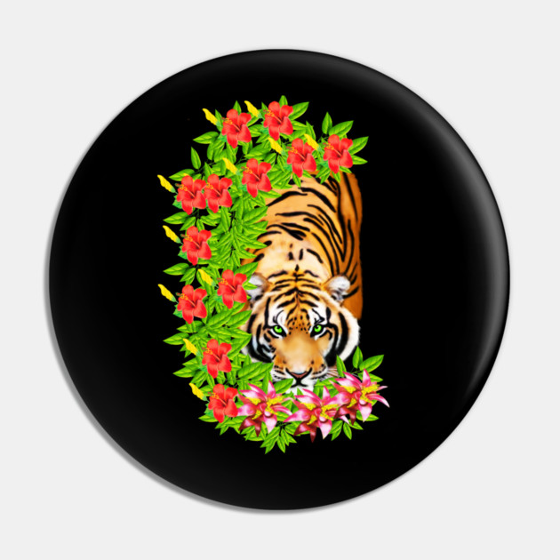 Tiger Tropical Cat Floral Palm Leaves Pin by logiamerch