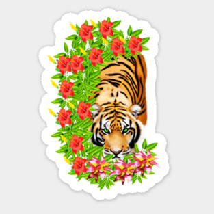 Tiger Tropical Cat Floral Palm Leaves Sticker