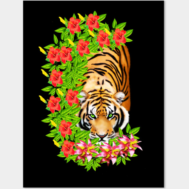 Tiger Tropical Cat Floral Palm Leaves Wall Art by logiamerch