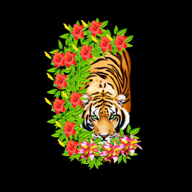 Tiger Tropical Cat Floral Palm Leaves by logiamerch