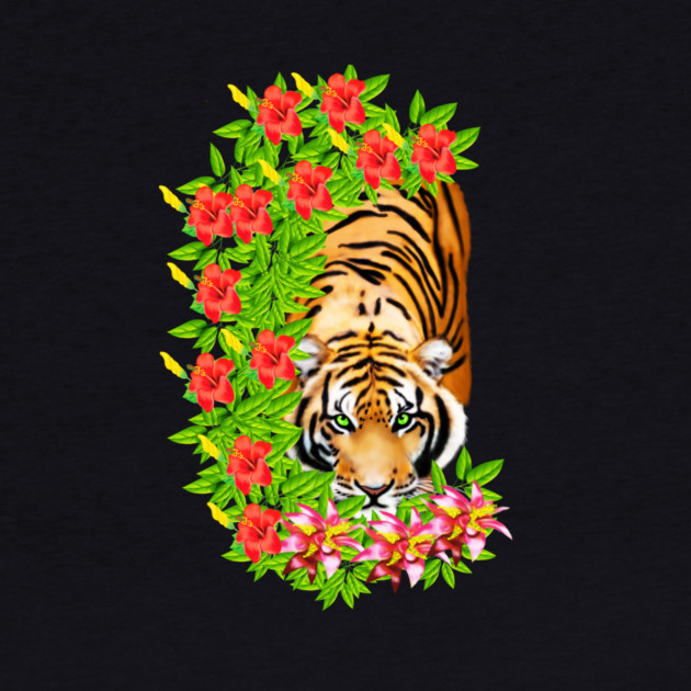 Tiger Tropical Cat Floral Palm Leaves by logiamerch