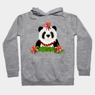 Panda, Tropical Bear, Floral Hoodie