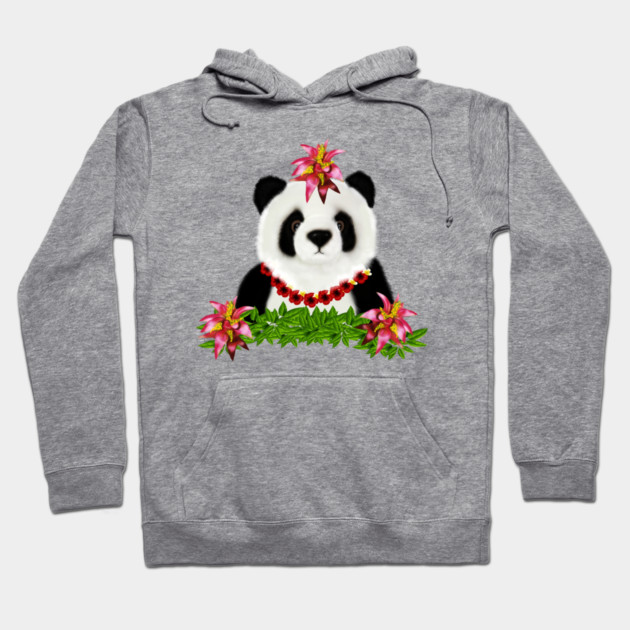 Panda, Tropical Bear, Floral Hoodie by logiamerch