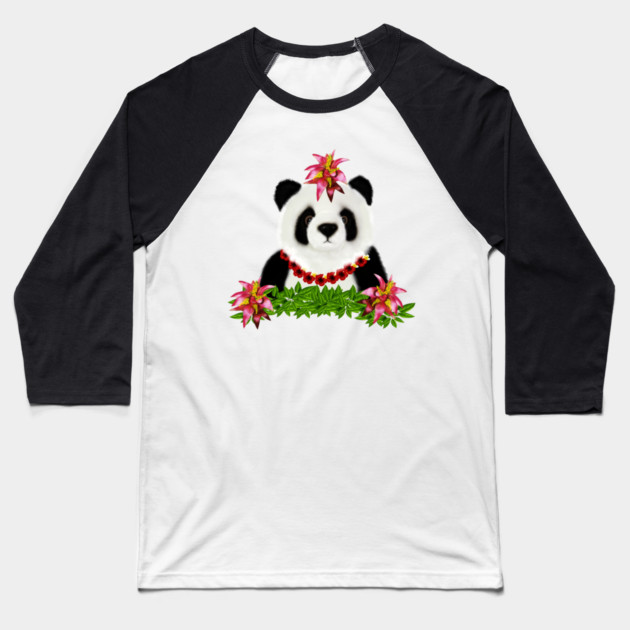 Panda, Tropical Bear, Floral Baseball T-Shirt by logiamerch