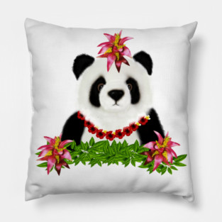 Panda, Tropical Bear, Floral Pillow