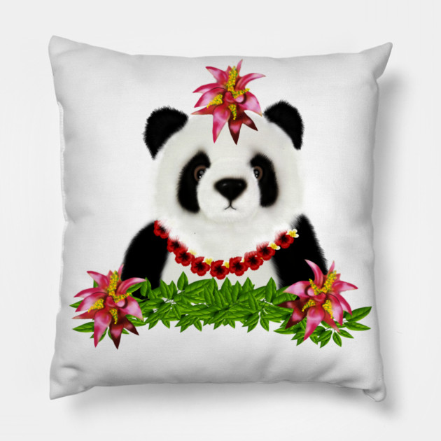 Panda, Tropical Bear, Floral Pillow by logiamerch