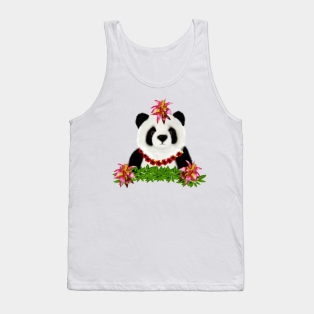 Panda, Tropical Bear, Floral Tank Top by logiamerch