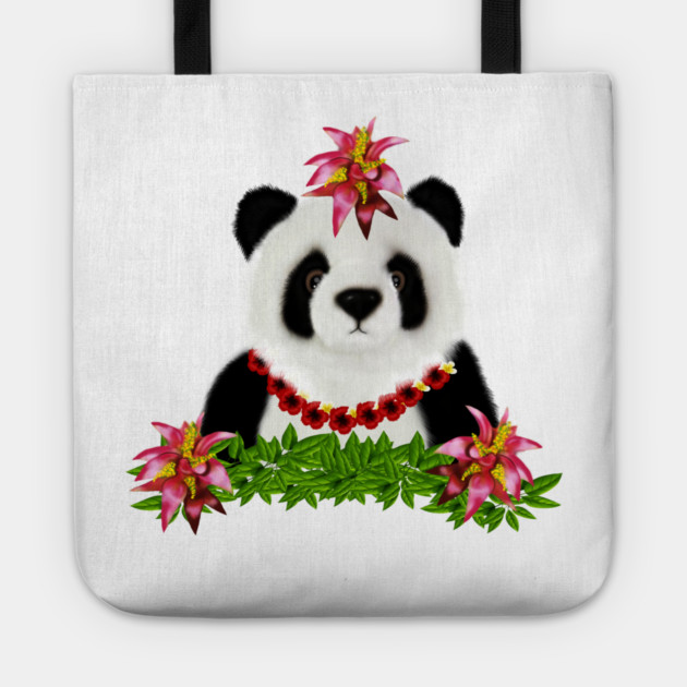 Panda, Tropical Bear, Floral Tote by logiamerch