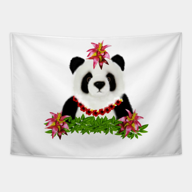 Panda, Tropical Bear, Floral Tapestry by logiamerch