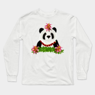 Panda, Tropical Bear, Floral Long Sleeve T-Shirt