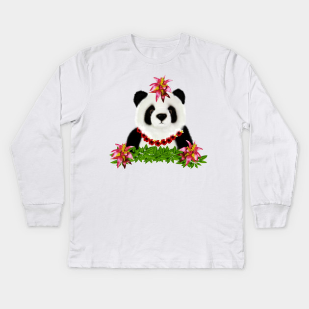 Panda, Tropical Bear, Floral Kids Long Sleeve T-Shirt by logiamerch